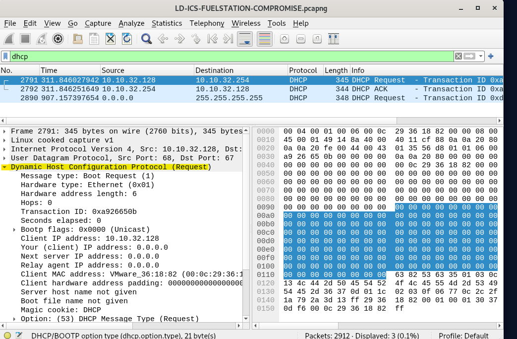 Tank gauge IP DHCP packet